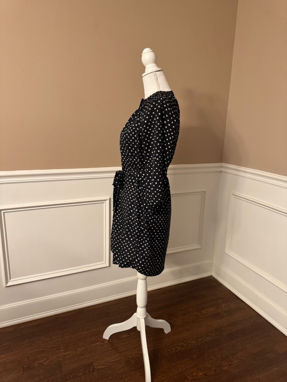 Maeve by Anthropologie mini dress Polka Dot Tie-Waist Dress XS Long Sleeve - Picture 8 of 14